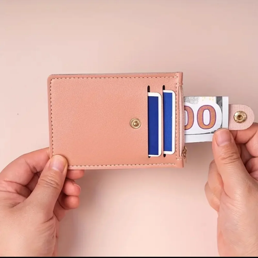 Solid Trendy Card Holder Buckle Vertical Design, Lavender